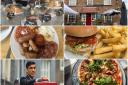 Some of the places in Norfolk offering Eat Out to Help Out deals, and chancellor Rishi Suank. Photo: Liz Coates, PA Images/PA Wire, Lauren Cope, Kim Brockhouse and David Coombes