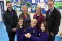 Staff and pupils from Swaffham Primary School with councillor Ian Sherwood (right)