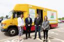 At the launch of the mobile food store were Norfolk Community Foundation chief executive Claire Cullen, Breckland council leader Sam Chapman–Allen and Morrison’s community champion Leanne Jarman (far left)