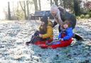 Children have been seen sledging after the winters first snowfall