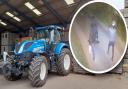 Valuable GPS guidance systems were stolen from three Norfolk farms on August 15. Pictured is one of the tractors targeted, and a CCTV image from a farm in Methwold