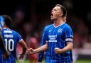 Rangers’ Lawrence Shankland celebrates after scoring his sides first goal during the William Hill Premiership match at Pittodrie Stadium, Aberdeen. Picture date: Sunday August 30, 2026.