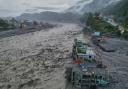 A drone view of the aftermath of flash flooding along the Trishuli river (Rajesh Kumar Singh/AP)