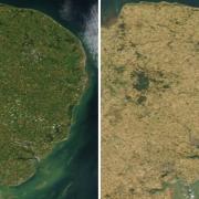 Satellite images have shown the impact upon the region following the driest July in England since 1911