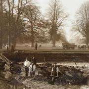 Moat work at Oxburgh Hall in the 19th century.