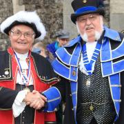 Cromer crier Jason Bell with Ancient and Honourable Guild of Town Crier Championships overall winner Peder Nielsen, of Bromyard, Herefordshire.
Picture: KAREN BETHELL