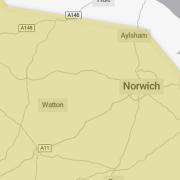 A yellow weather warning has been issued for parts of Norfolk for thunderstorms this afternoon and evening