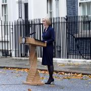 Liz Truss making a statement outside 10 Downing Street where she announced her resignation as prime minister