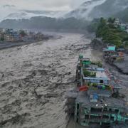 A drone view of the aftermath of flash flooding along the Trishuli river (Rajesh Kumar Singh/AP)