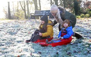Children have been seen sledging after the winters first snowfall